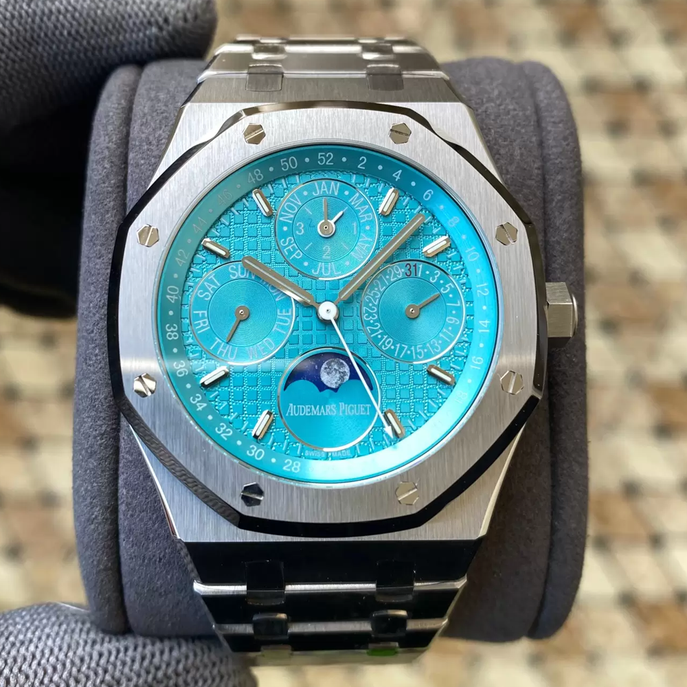 오데마피게 로얄오크 퍼페츄얼 캘린더 티파니 블루 다이얼 SS 브레이슬릿 41mm 26574