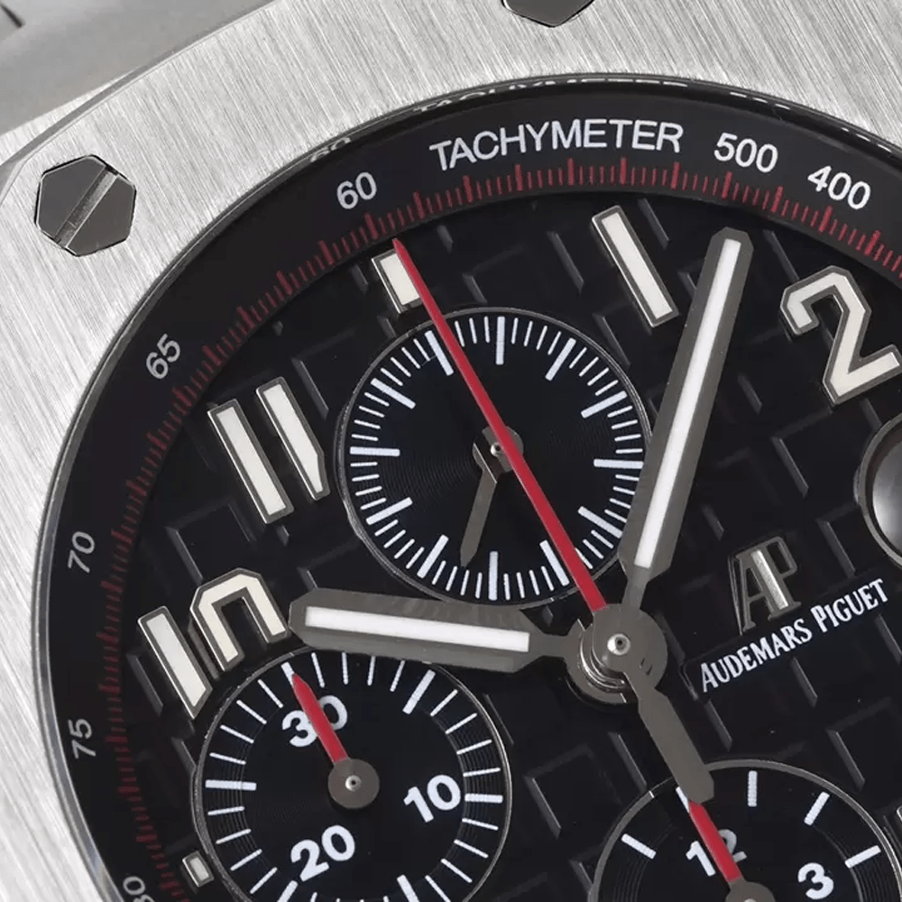 오데마피게 로얄오크 오프쇼어 크로노그래프 블랙 텍스처 다이얼 SS 브레이슬릿 42mm 26470