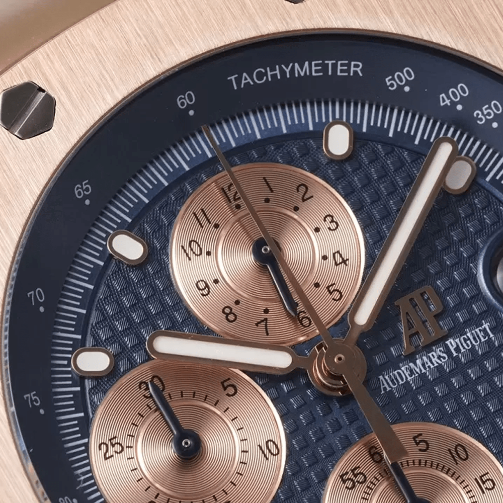 오데마피게 로얄오크 오프쇼어 크로노그래프 블루 텍스처 다이얼 RG 금통 42mm 26470