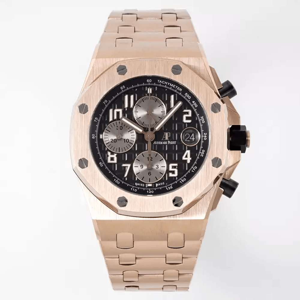 오데마피게 로얄오크 오프쇼어 크로노그래프 블랙 텍스처 다이얼 RG 금통 42mm 26470