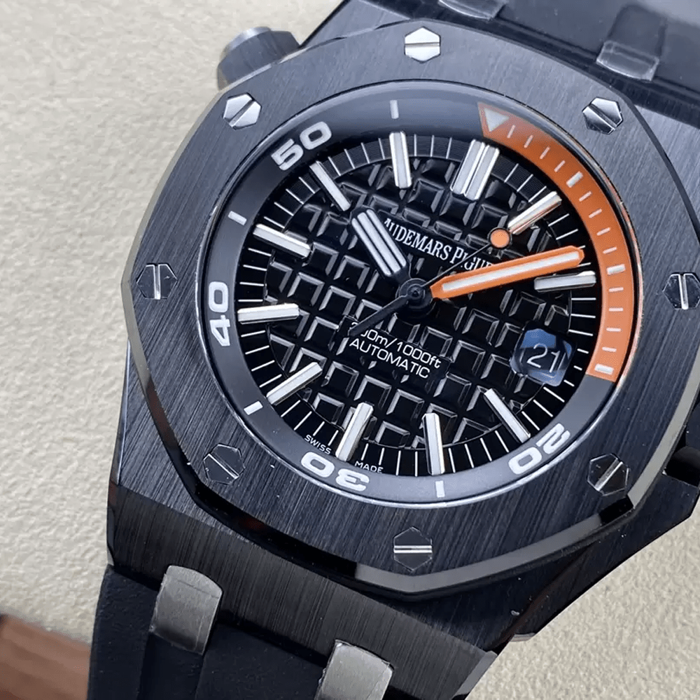 APS 공장 오데마피게 로얄오크 오프쇼어 다이버 검판 다이얼 세라믹 베젤 블랙 러버 스트랩 42mm 15707