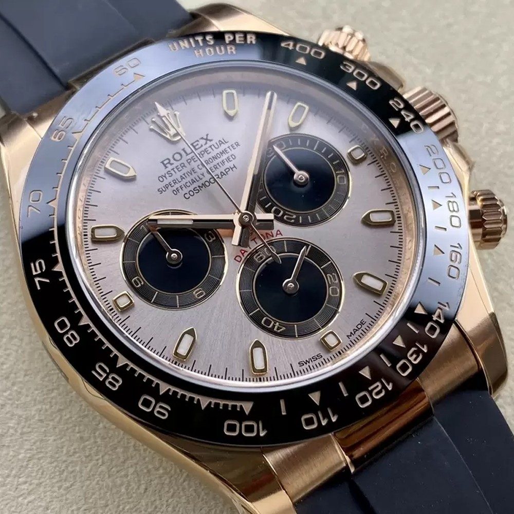 롤렉스 데이토나 크로노그래프 샴페인실버 다이얼 바인덱스 로즈골드 러버밴드 40mm 116515