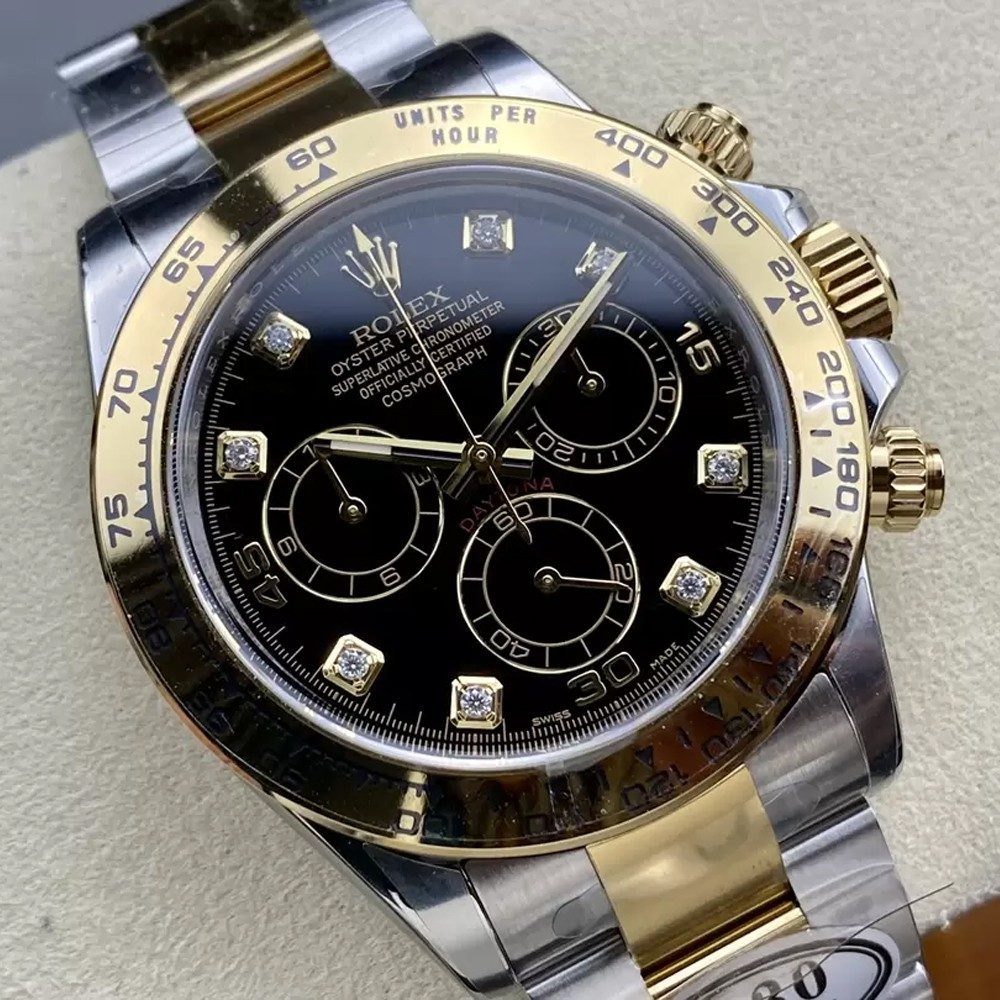 롤렉스 데이토나 크로노그래프 검판 다이얼 8P다이아 YG 콤비 40mm 116503