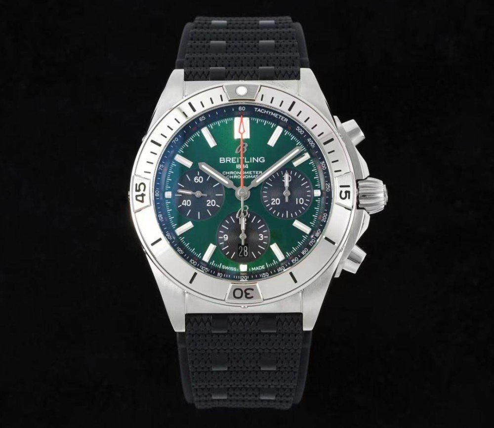 브라이틀링 크로노그래프 크로노맷 그린 다이얼 러버 스트랩 42mm AB01343A1L1A1