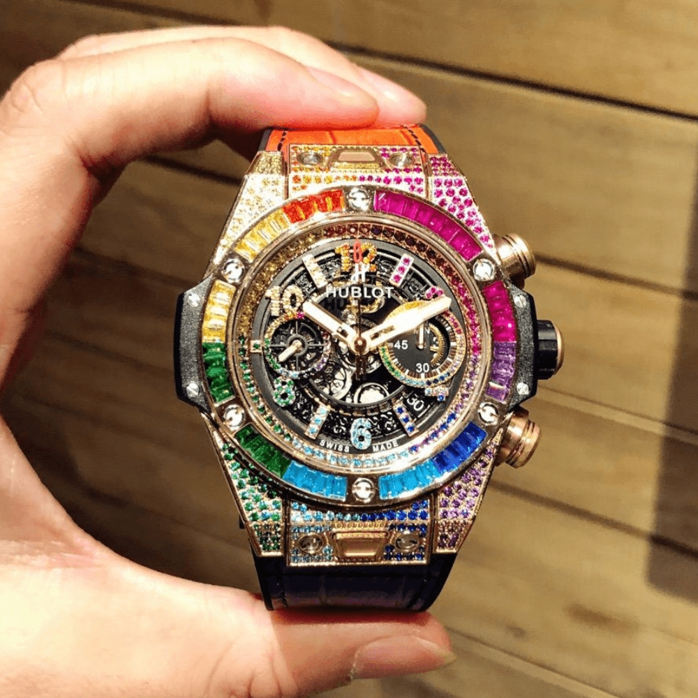 위블로 빅뱅 유니코 스텔레톤 다이얼 킹 골드 레인보우 러버 스트랩 45.5mm 441.OX.9910.LR.0999