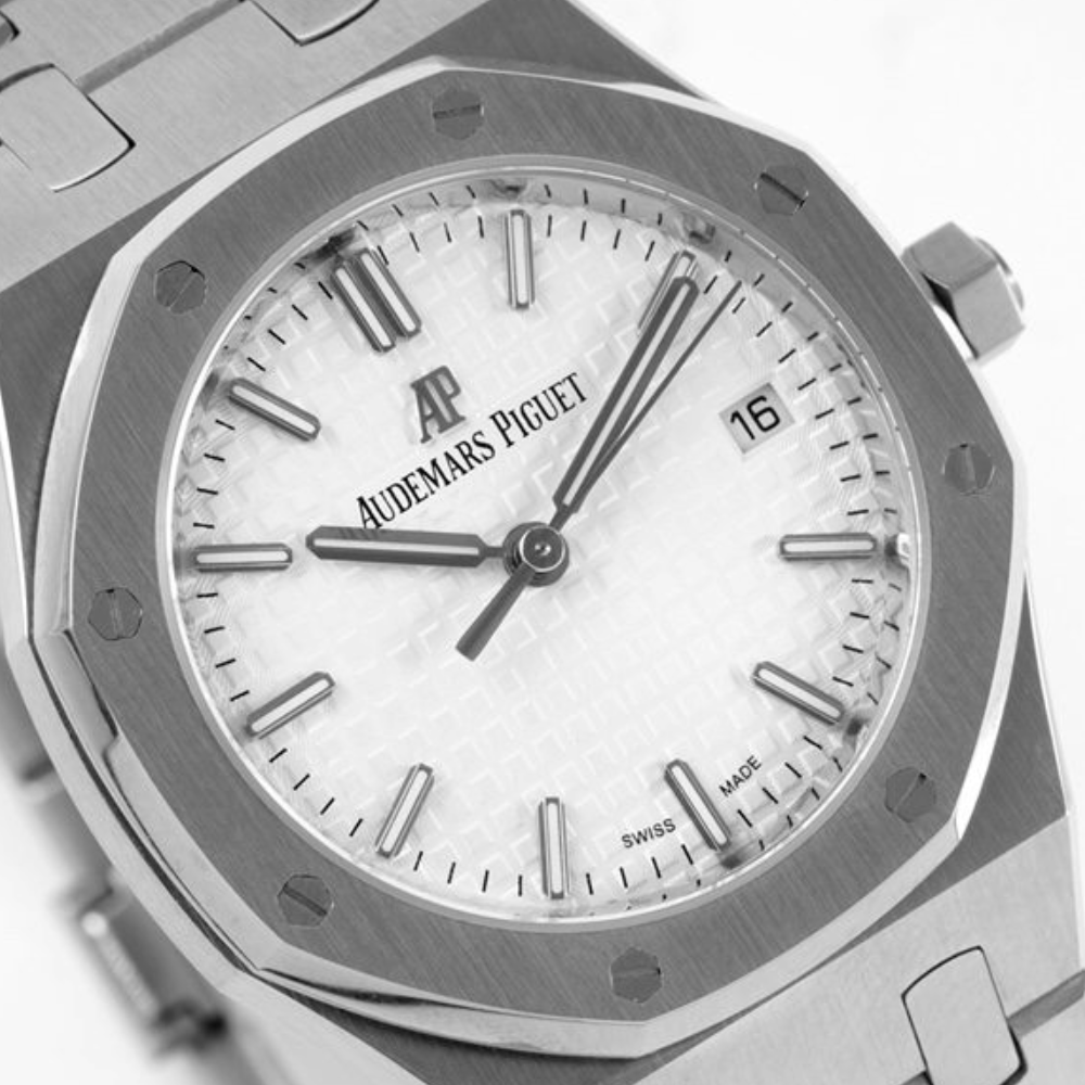 오데마피게 로얄오크 레이디 화이트 다이얼 스틸 SS 브레이슬릿 34mm 77351ST