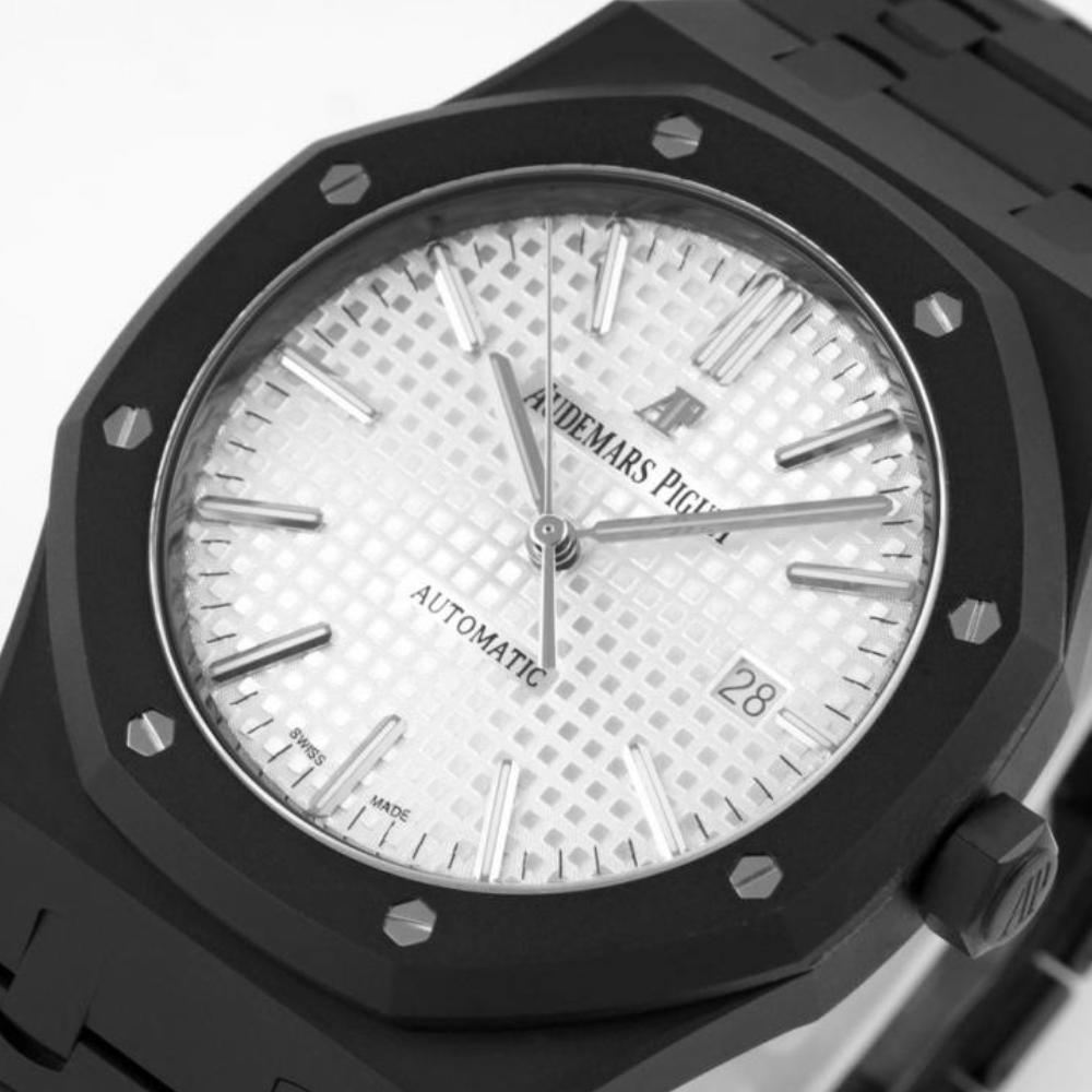 오데마피게 로얄오크 화이트 텍스처 다이얼 DLC 브레이슬릿 41mm 15400ST