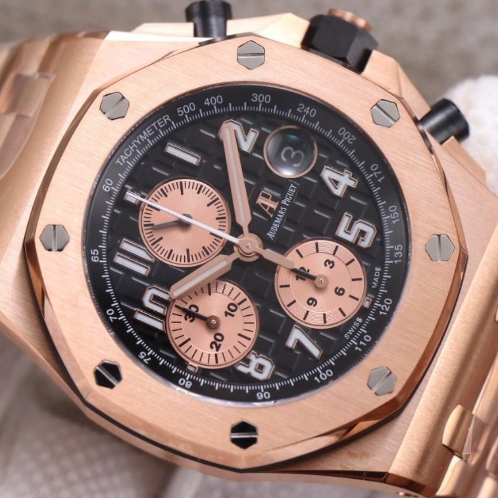 오데마피게 로얄오크 오프쇼어 크로노그래프 블랙다이얼 세라믹 로즈골드 금통 42mm 26470OR