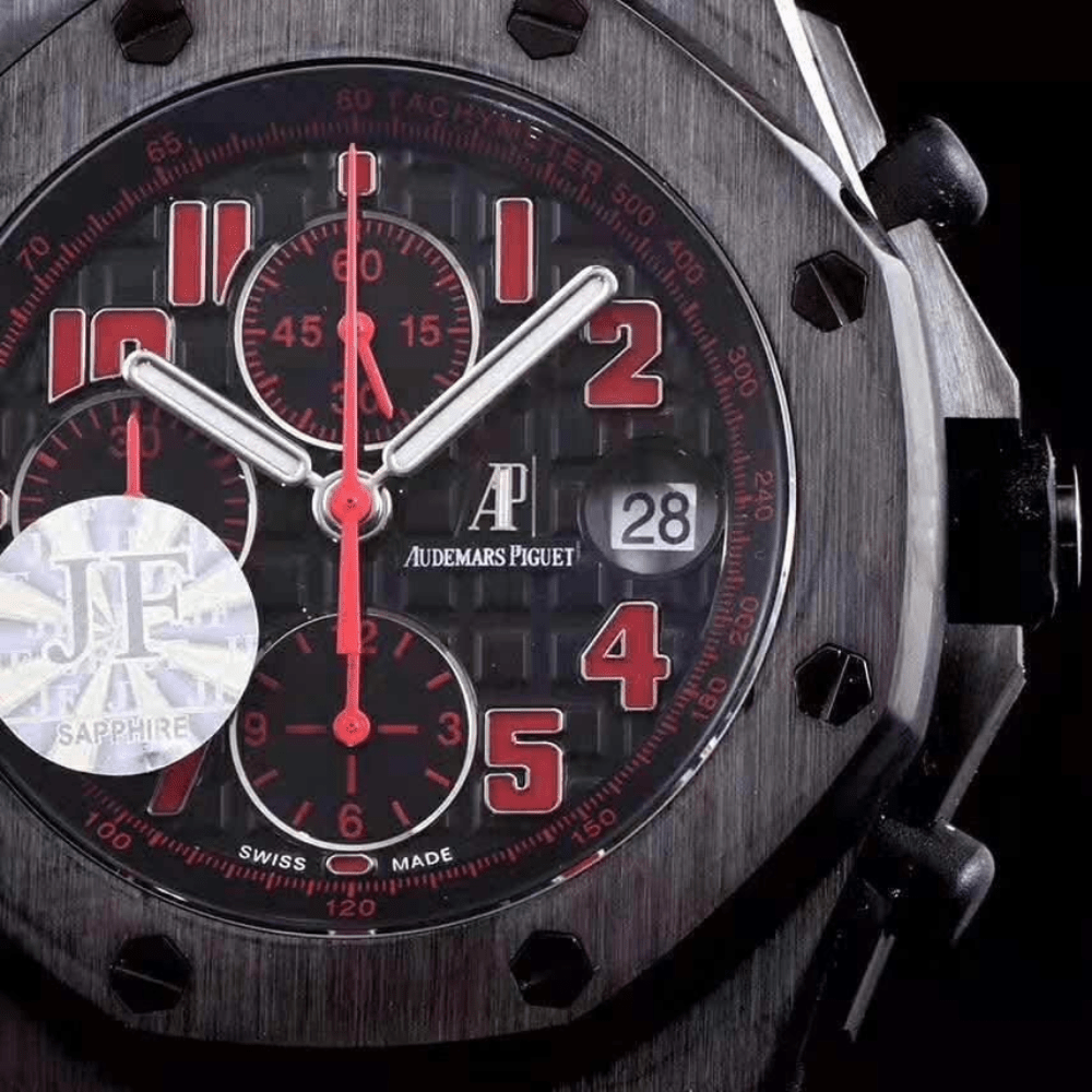 오데마피게 로얄오크 오프쇼어 블랙/레드 다이얼 라스베가스 한정판 가죽 스트랩 42mm 26170ST