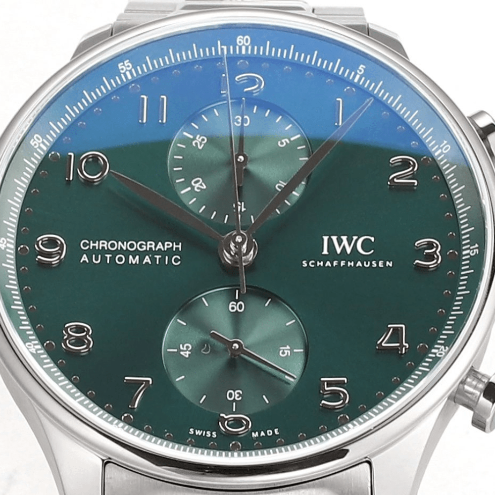 IWC 포르투기저 크로노그래프 그린 다이얼 스틸 SS 브레이슬릿 40mm IW371615