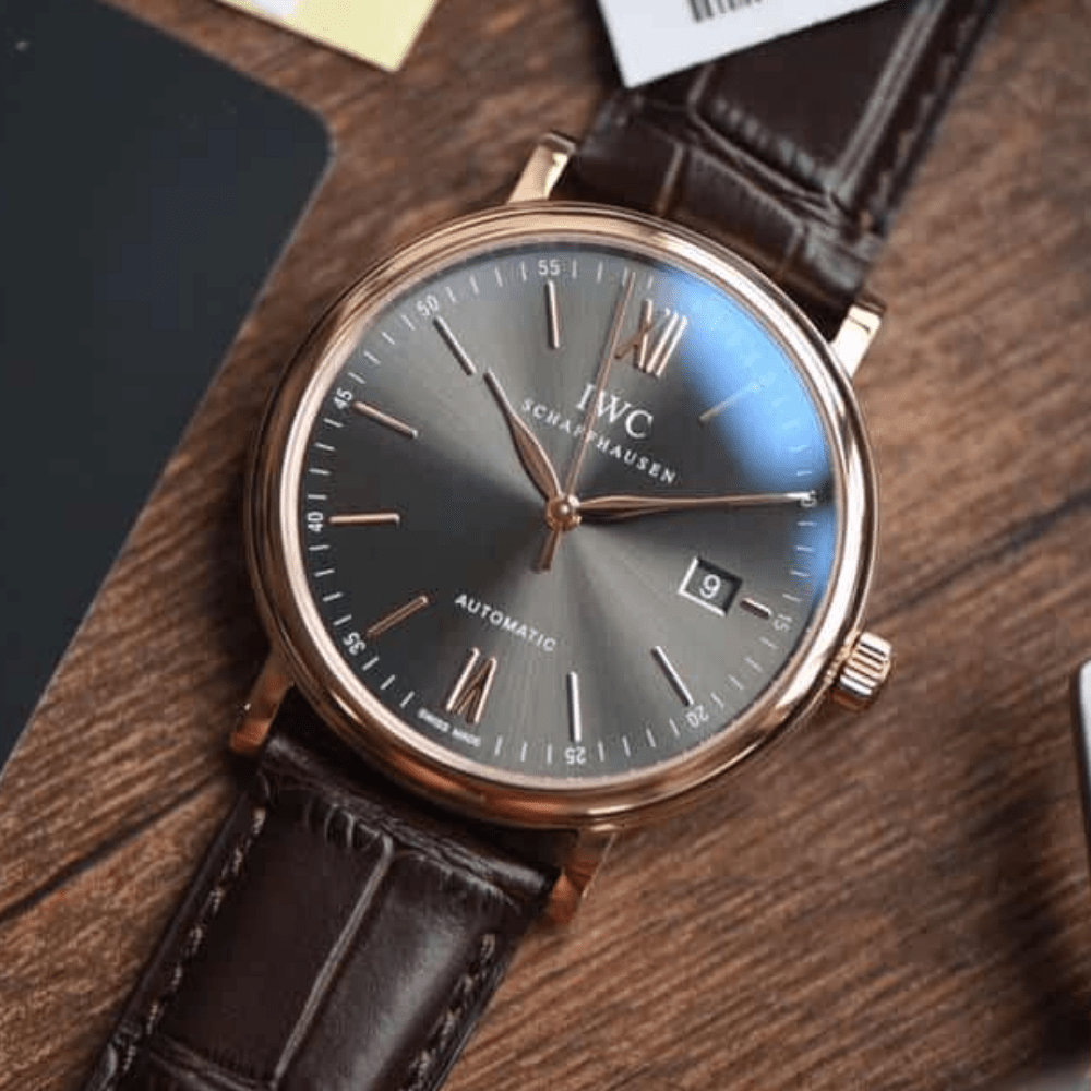 IWC 포르토피노 로즈골드 블랙 다이얼 레더 스트랩 40mm IW356511