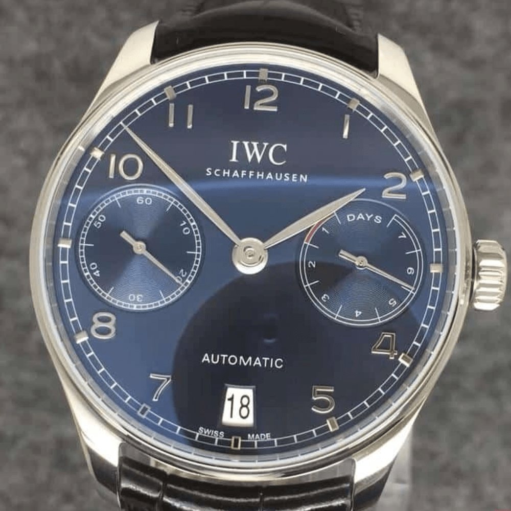 IWC 포르투기저 세븐데이즈 스틸 블루 다이얼 레더 스트랩 42mm IW500710