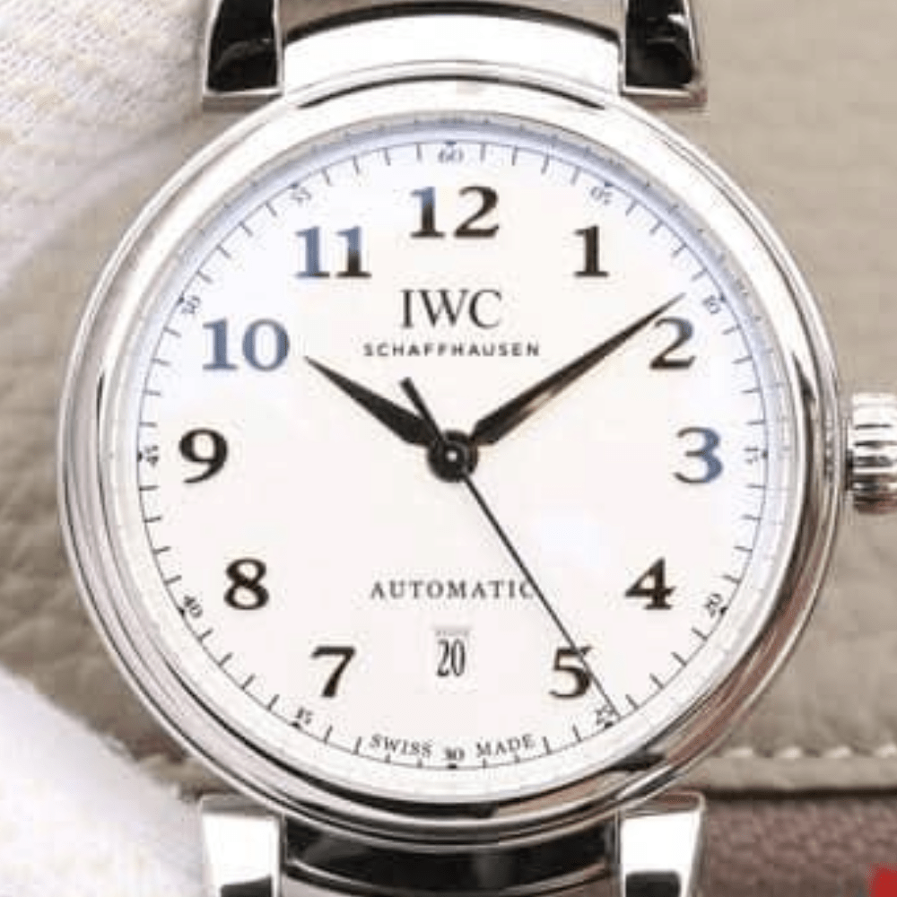 IWC 다빈치 오토매틱 스틸 화이트 다이얼 레더 스트랩 40mm IW356601