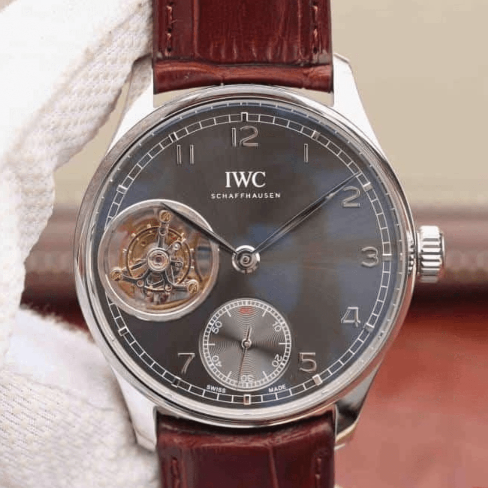 IWC 포르투기저 투르비옹 오토매틱 스틸 그레이 다이얼 레더 스트랩 42mm IW546302