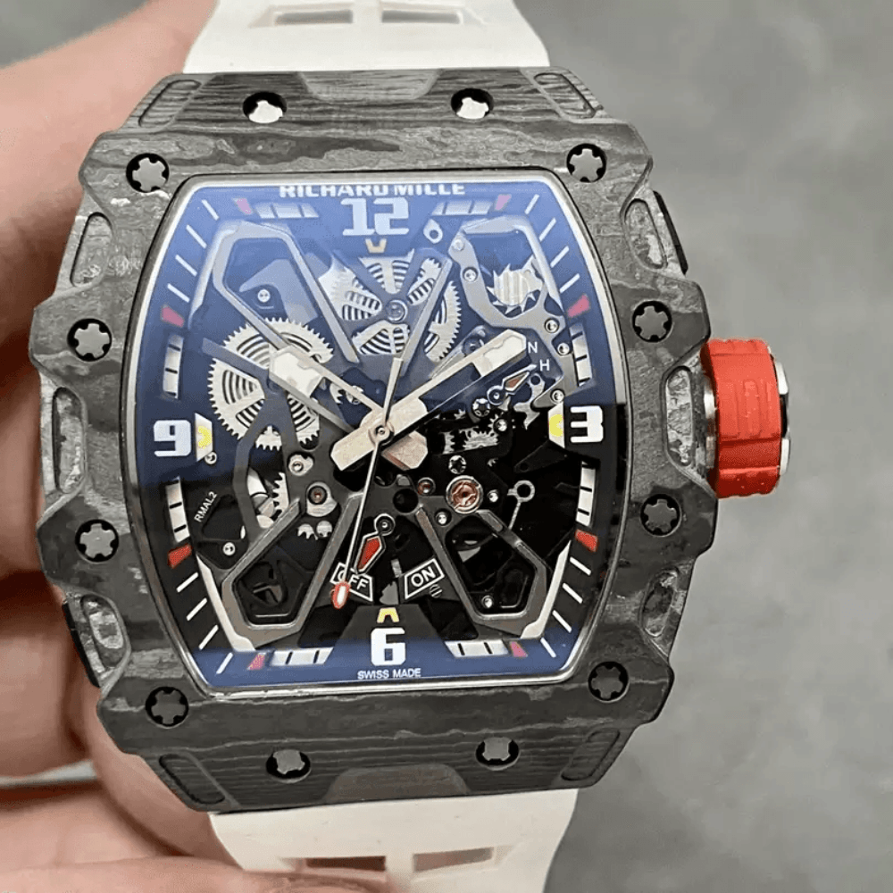 리차드밀 라파엘 나달 블랙 카본 스켈레톤 다이얼 화이트 러버 스트랩 RM35-03