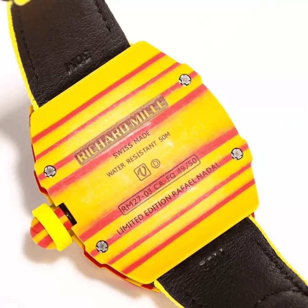 리차드밀 라파엘 나달 옐로우 카본 투르비옹 스켈레톤 다이얼 옐로우 우븐 스트랩 50EA 한정판 RM27-03