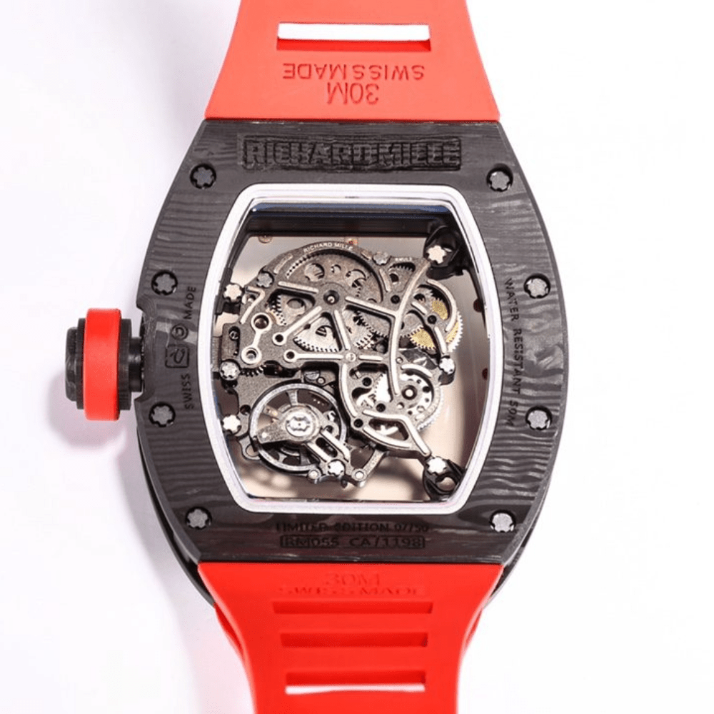 리차드밀 부바왓슨 블랙 NTPT 카본 스켈레톤 다이얼 레드 러버밴드 RM-055