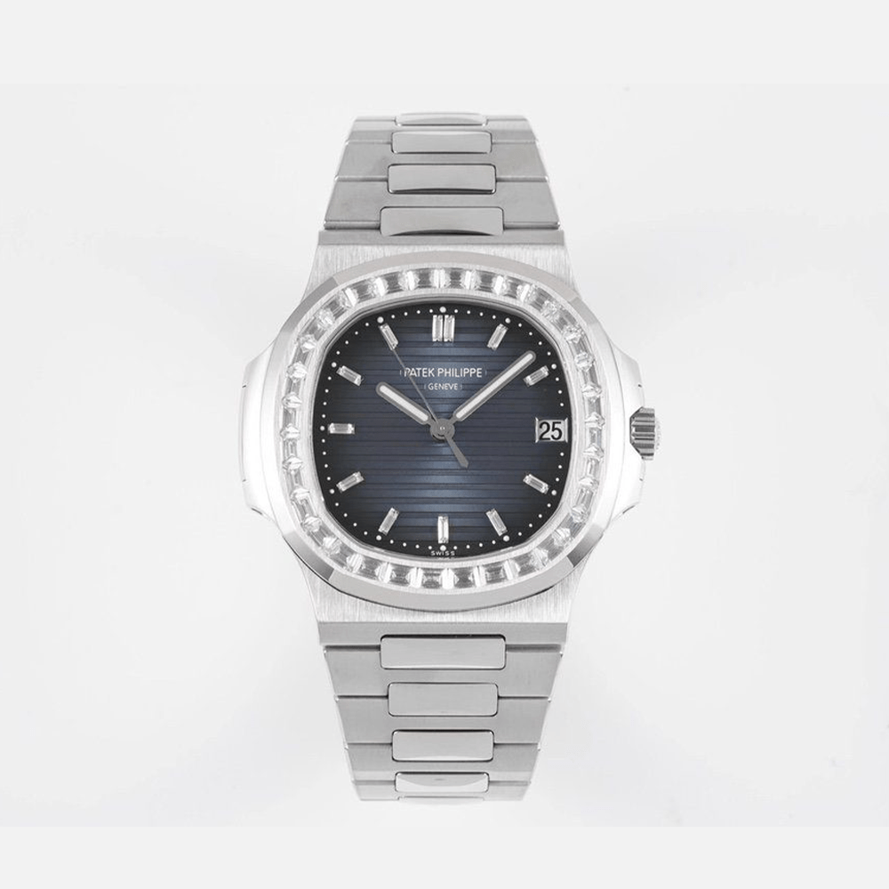 파텍필립 노틸러스 블루 다이얼 바게트 다이아 베젤 SS 브레이슬릿 40mm 5711