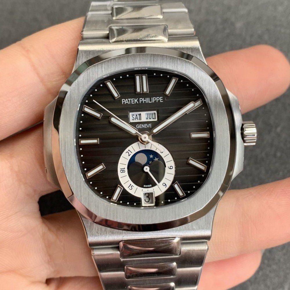 파텍필립 노틸러스 문페이즈 애뉴얼 캘린더 그레이 다이얼 SS 브레이슬릿 40.5mm 5726