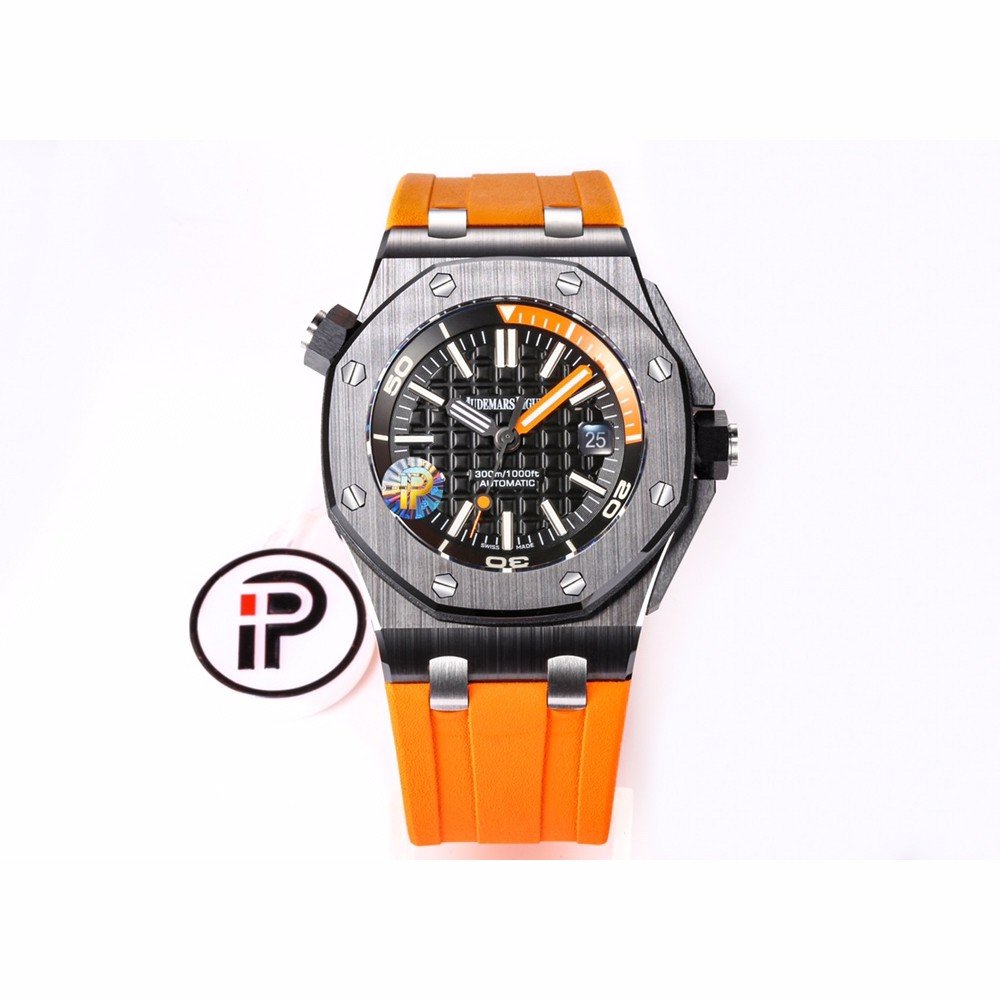 오데마피게 로얄오크 오프쇼어 다이버 블랙 다이얼 세라믹 오렌지 러버 스트랩 42mm 15707CE