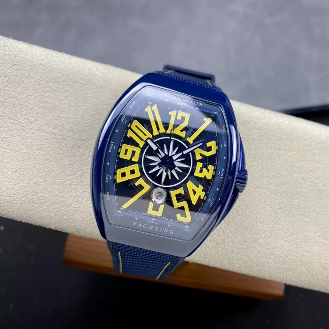 프랭크 뮬러 뱅가드 블루 세라믹 옐로우 포인트 다이얼 한정판 45mm V45