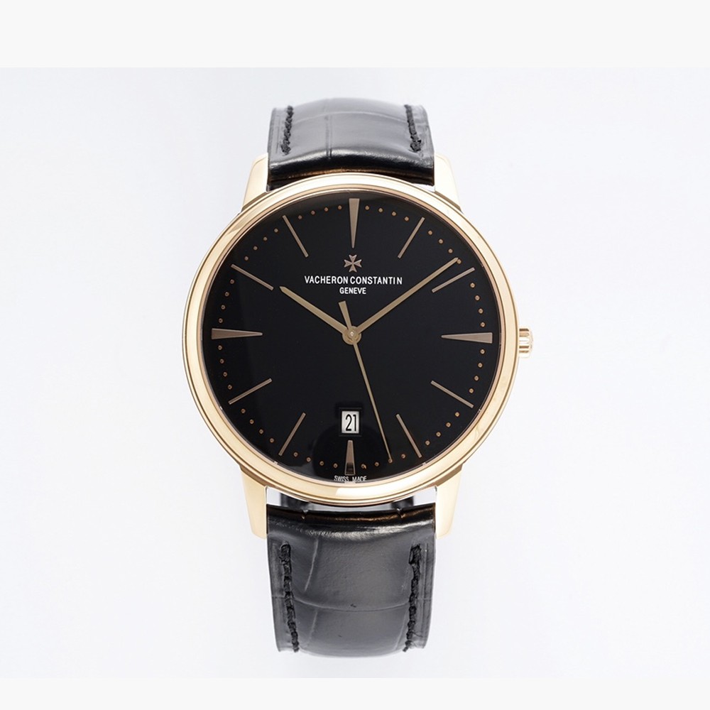 바쉐론 콘스탄틴 헤리티지 패트리모니 로즈골드 블랙 다이얼 레더 스트랩 40mm 85180/000J-9231