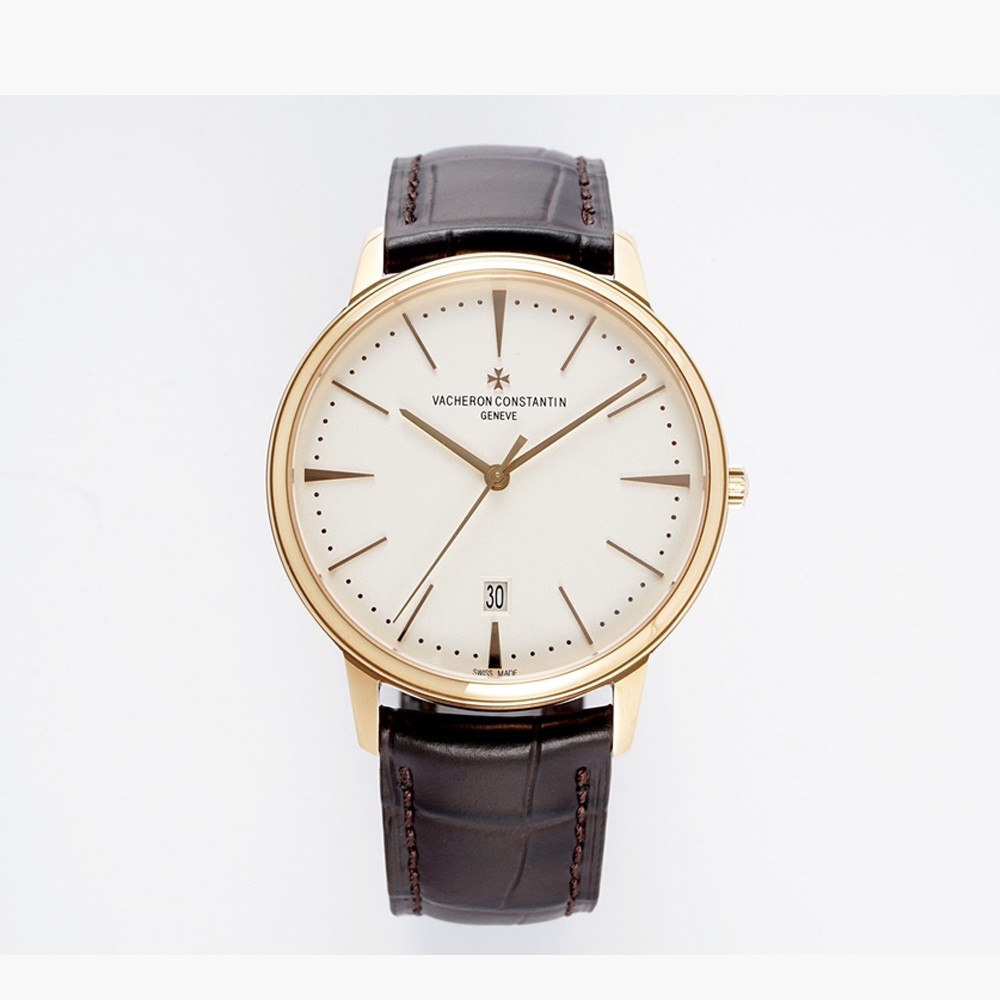 바쉐론 콘스탄틴 헤리티지 패트리모니 로즈골드 화이트 다이얼 레더 스트랩 40mm 85180/000J-9231