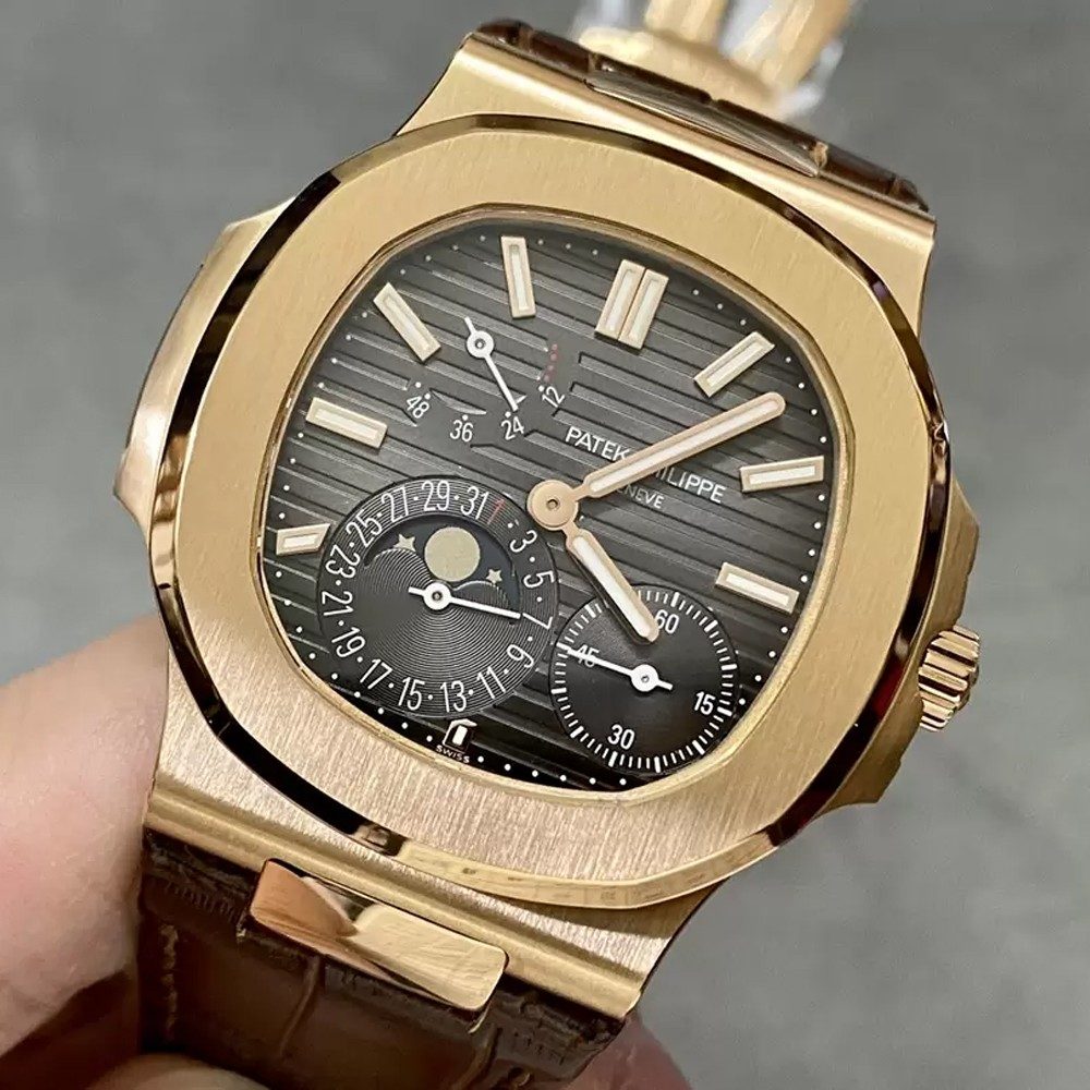 파텍필립 노틸러스 문페이즈 그레이 다이얼 로즈골드 금통 가죽밴드 40mm 5712