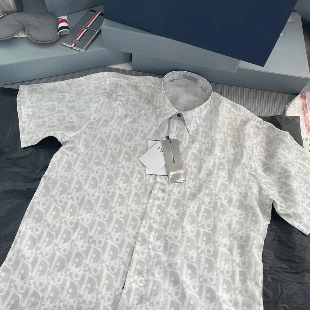 디올 오블리크 프린팅 멀베리 실크 반팔 셔츠