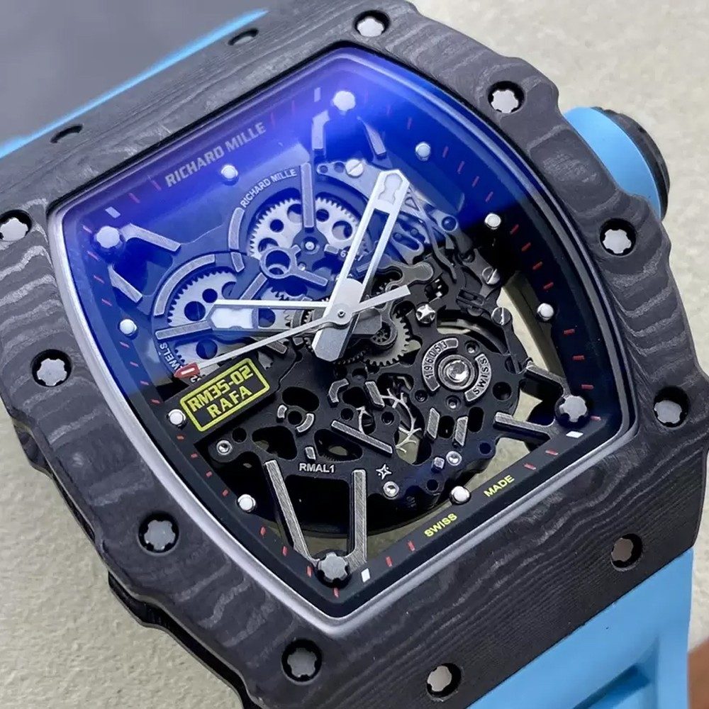 리차드밀 라파엘 나달 블랙 NTPT 카본 스켈레톤 다이얼 블루 러버 스트랩 RM35-02