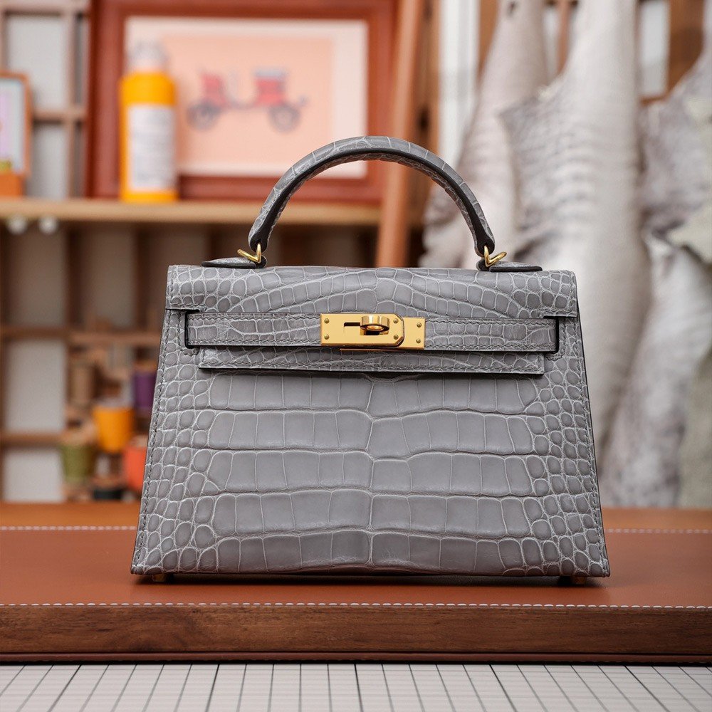 에르메스 올수공 크로커다일 켈리 20 그레이 금장