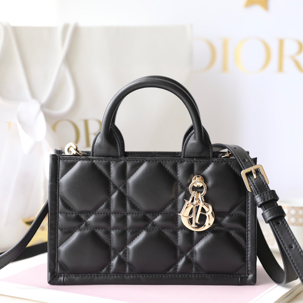 디올 북 토트 레더 백 미니 까나쥬 블랙 유광