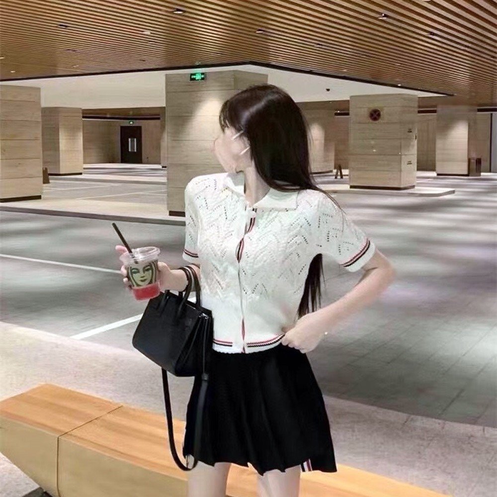 톰브라운 24SS 케이블 라펠 니트 반팔 가디건