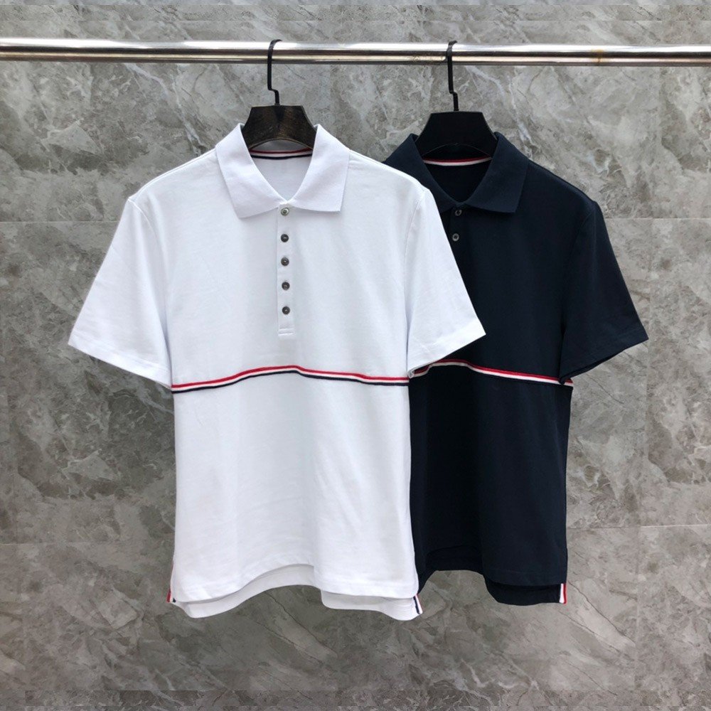 톰브라운 24SS 스트라이프 웨빙 라펠 폴로 반팔