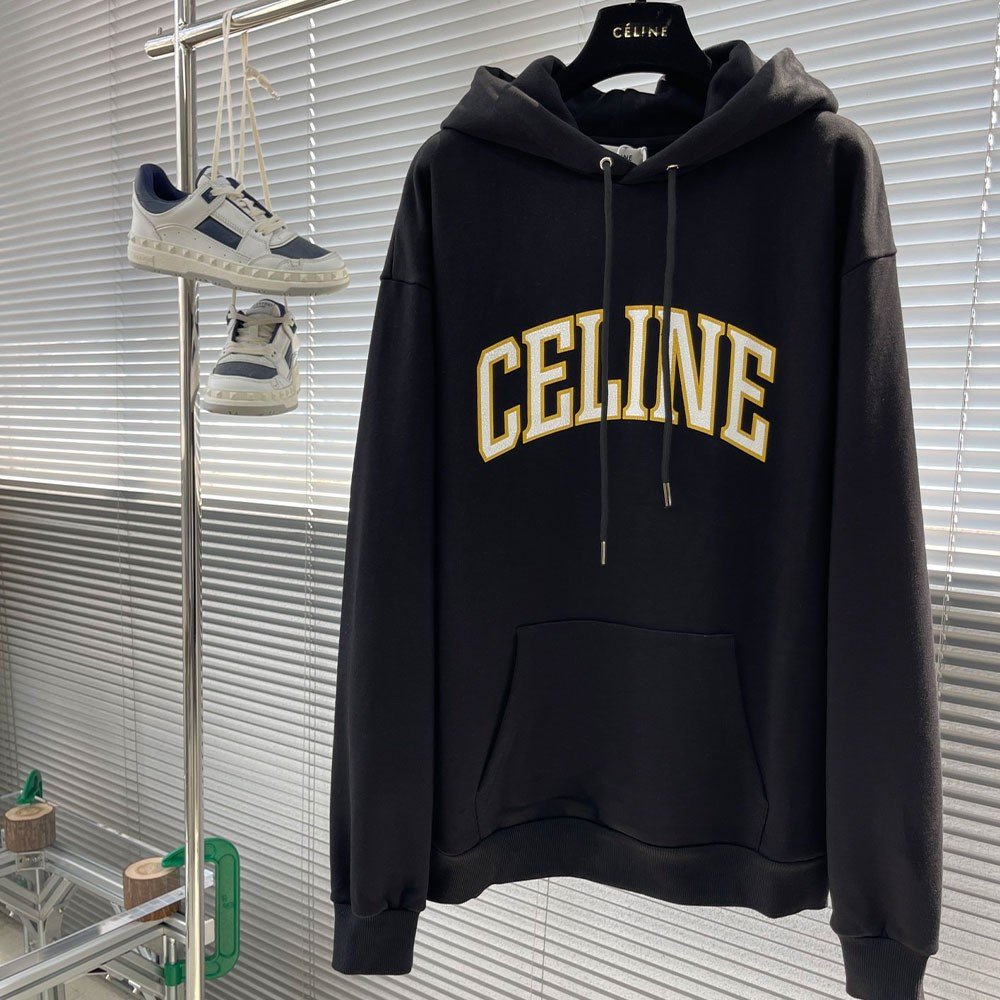 셀린느 립드 울 후드 스웨터 블랙