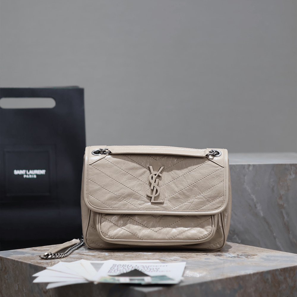 생로랑 라프리마 니키 빈티지 미디움 숄더백 베이지