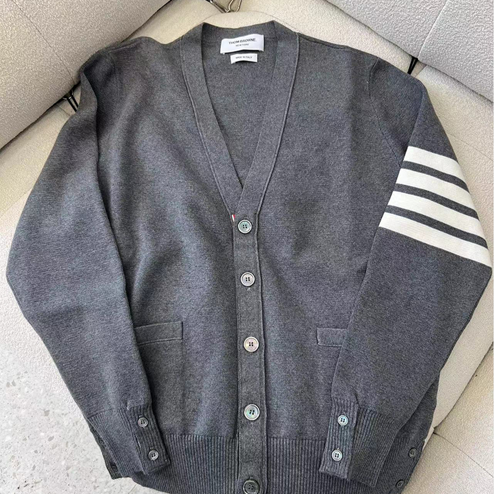 톰브라운 밀라노 스티치 사선 가디건 네이비 그레이