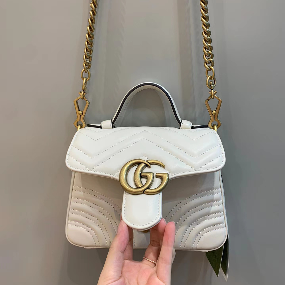 구찌 GG 마몽 미니 탑 핸들백 화이트