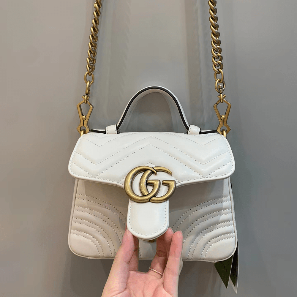 구찌 GG 마몽 미니 탑 핸들백 화이트