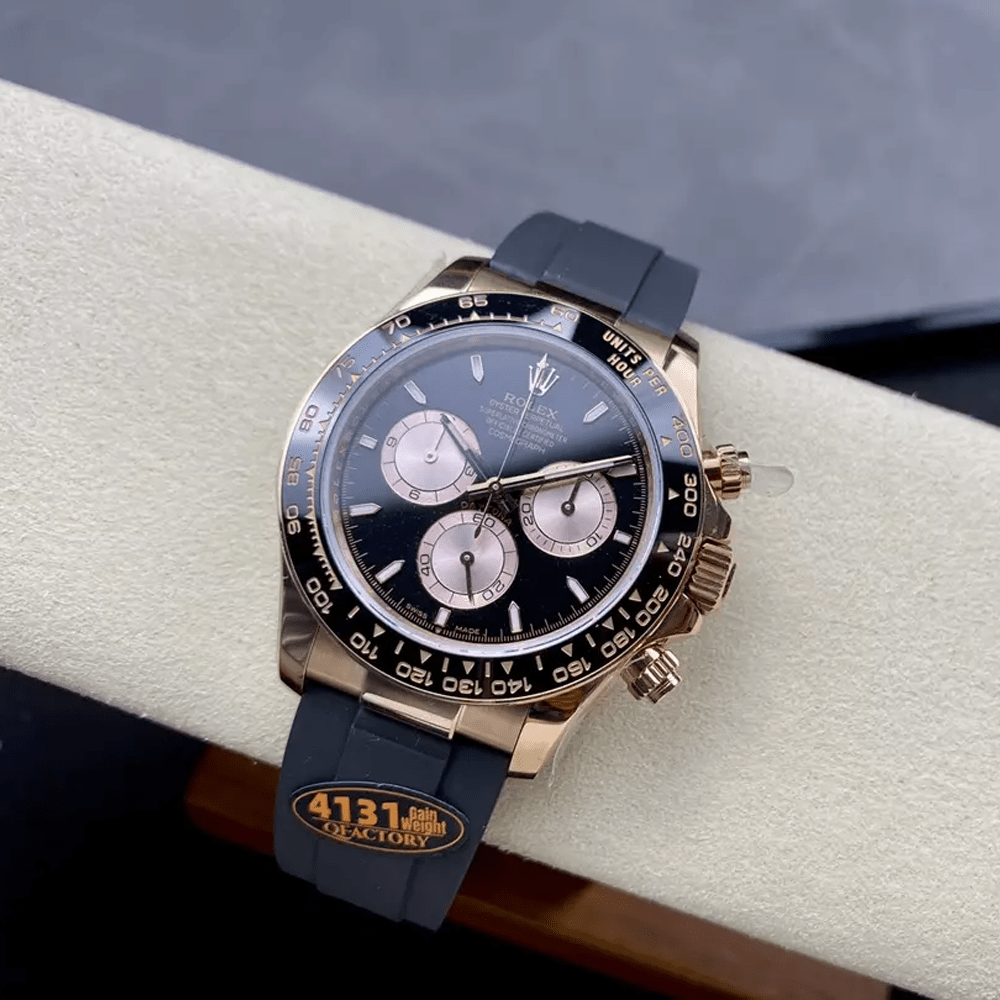 롤렉스 크로노그래프 데이토나 블랙 다이얼 8P다이아 로즈골드 러버밴드 40mm (텅스텐 헤비버전) 126515