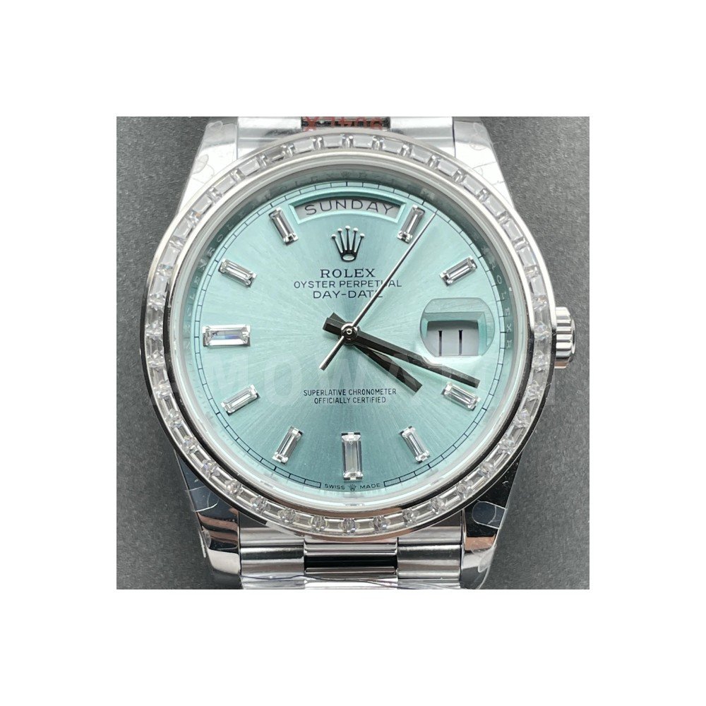 v5 롤렉스 데이데이트 아이스블루 다이얼 바게티 다이아 베젤  SS 브레이슬릿 40mm V5(텅스텐 헤비 버전) 228396