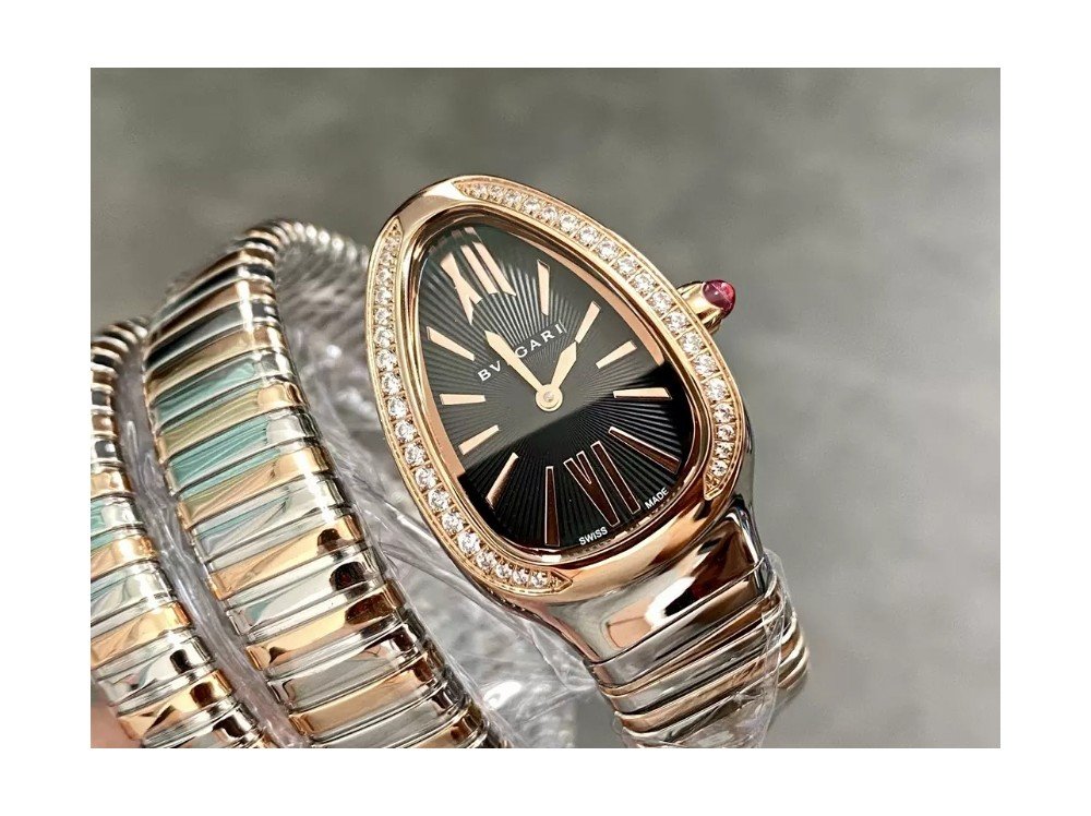 불가리 세르펜티 투보가스 로즈골드 다이아 베젤 블랙 다이얼 35mm 102680