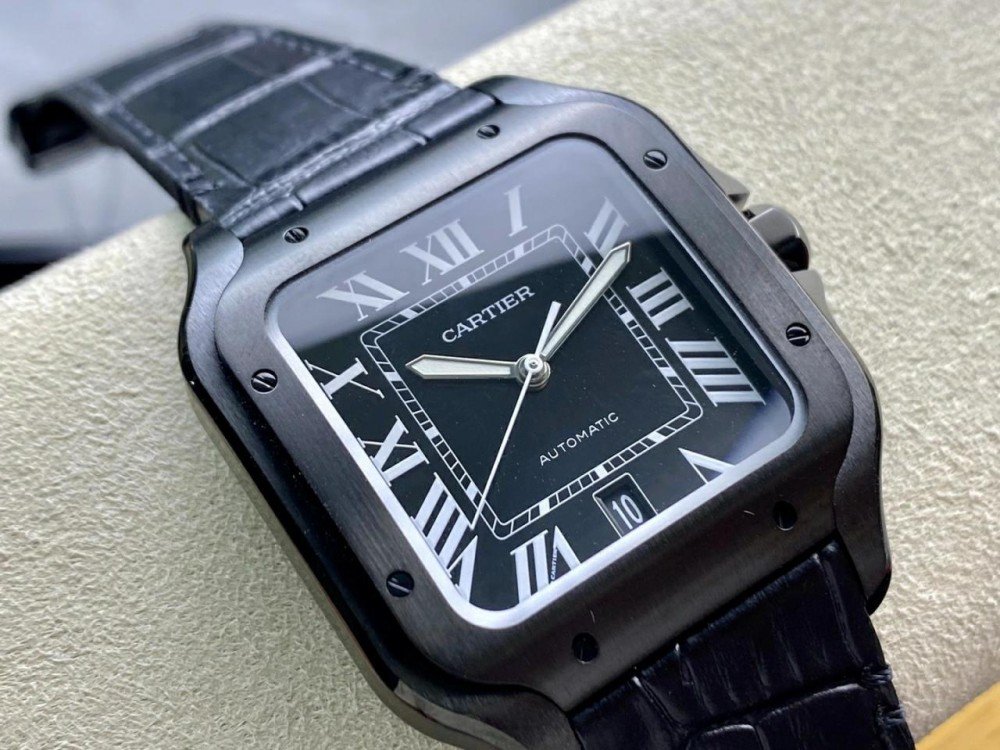 까르띠에 산토스 드 까르띠에 II 블랙 워리어 블랙 다이얼 레더 스트랩 WSSA0039