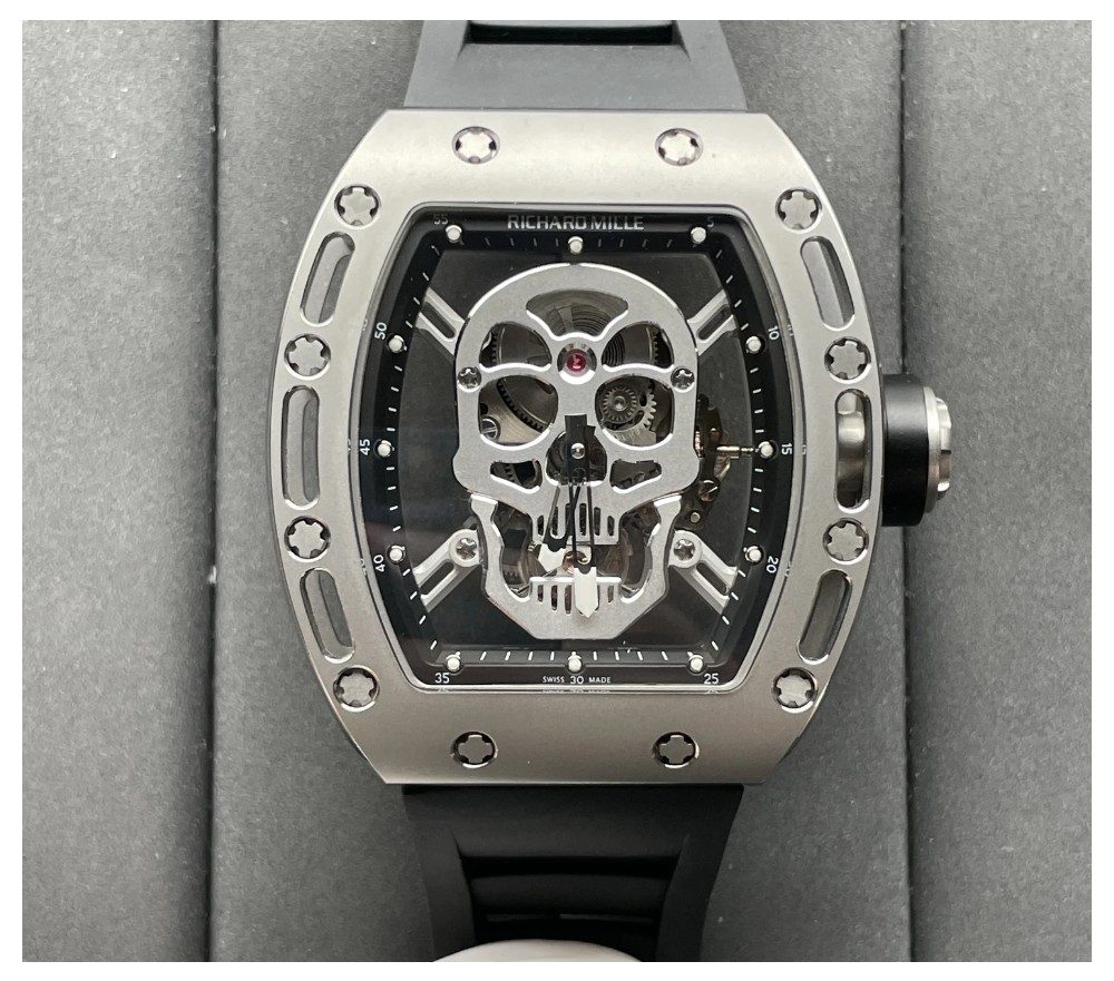 리차드밀 투르비옹 스컬 SS 스켈레톤 다이얼 블랙 러버 스트랩 RM052