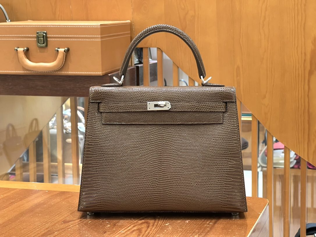올수공 에르메스 켈리 25 브라운 리자드 가죽 실버 버클