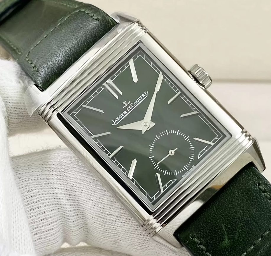 예거 르쿨트르 리베르소 클래식 라지 듀오페이스 스몰 세컨드 그린 다이얼 레더 스트랩 Q397843J