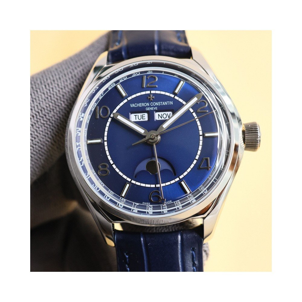 바쉐론 콘스탄틴 피프티 식스 컴플리트 캘린더 블루 다이얼 레더 스트랩 40mm 4000E/000A-B548