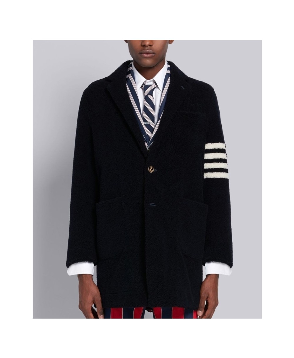 톰브라운 라이트웨이트 시어링 언컨스트럭티드 4-바 오버코트 네이비