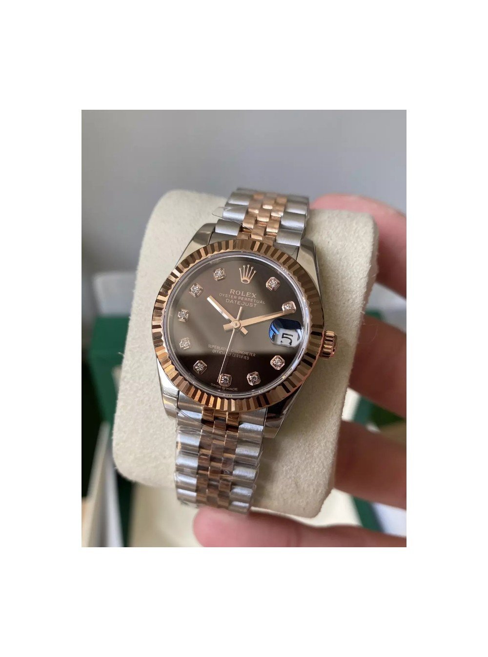 롤렉스 여성용 데이저스트 브라운 다이아몬드 다이얼 콤비 SS/RG 31mm 278271